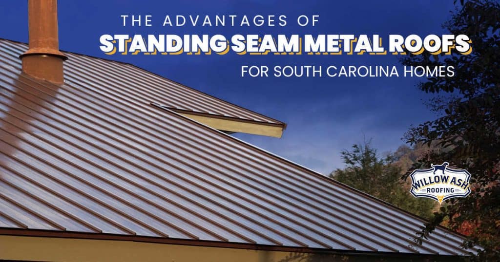 Standing seam metal roof on a South Carolina home, showcasing sleek design and weather durability.
