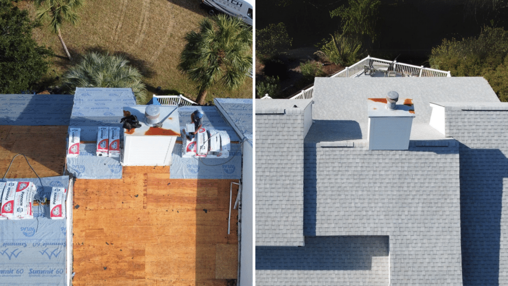 Shingle Roofing Contractor Before and After Install Replacement